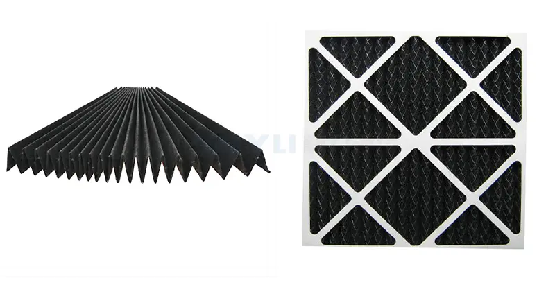 Filtres à charbon à panneau plissé à surface étendue avec support en métal